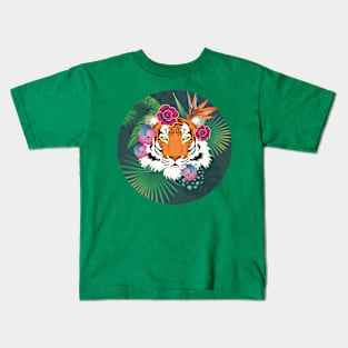 Tiger portrait with tropical plants Kids T-Shirt